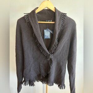 Magaschoni Cashmere Fringe Wrap Sweater – Size M – BNWT – Rich Brown